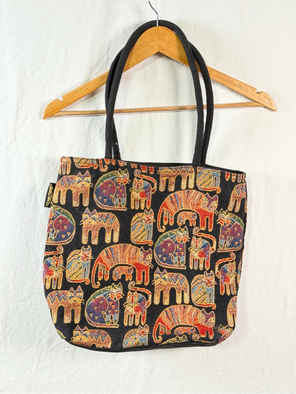 VTG - Samuel Burch Cat Pattern tapestry Tote Bag - Black Multicolor